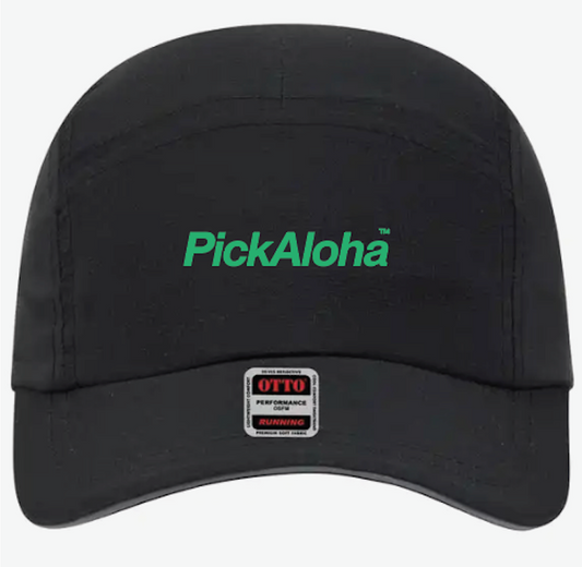 PickAloha 5 Panel Active Hat - Black with Green logo