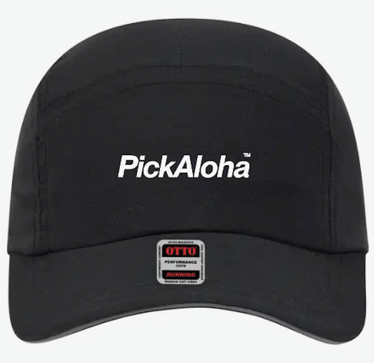 PickAloha 5 Panel Active Hat - Black with White logo