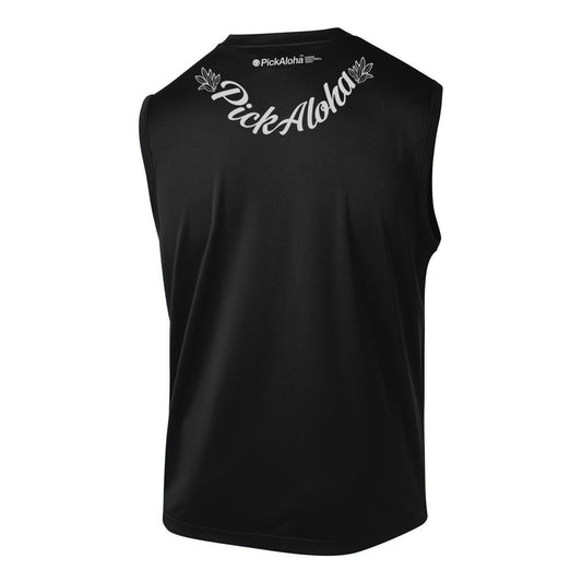 Black tank top with platinum design