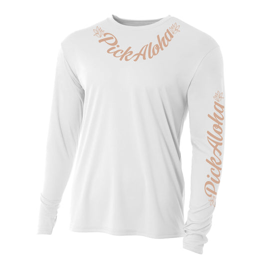 White long sleeve with light tan design SPF 50